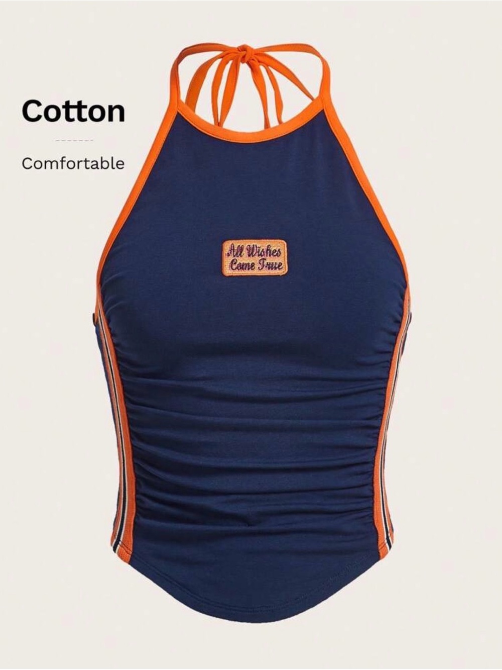 SHEIN Navy and Orange Halter Tank Top with Patch